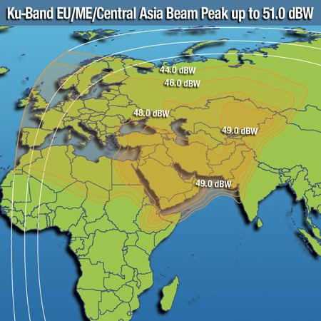 Footprint satelitu Intelsat 20, Europe/Middle East/Central Asia beam, obrzek: Intelsat