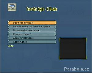 Modul MultiCrypt 1 - menu modulu v přijímači