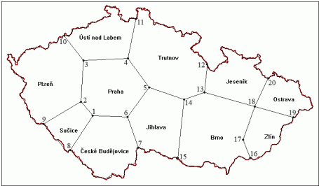 Mapka rozdlen republiky na regiony pro st 2 a 3