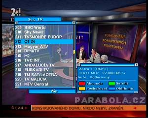 výpis programů v přijímači Vantage X121SCI