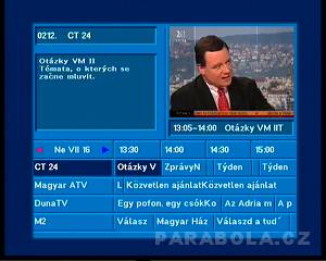EPG v přijímači Vantage X121SCI