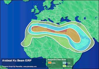 Pokrytí satelitem Arabsat 2B