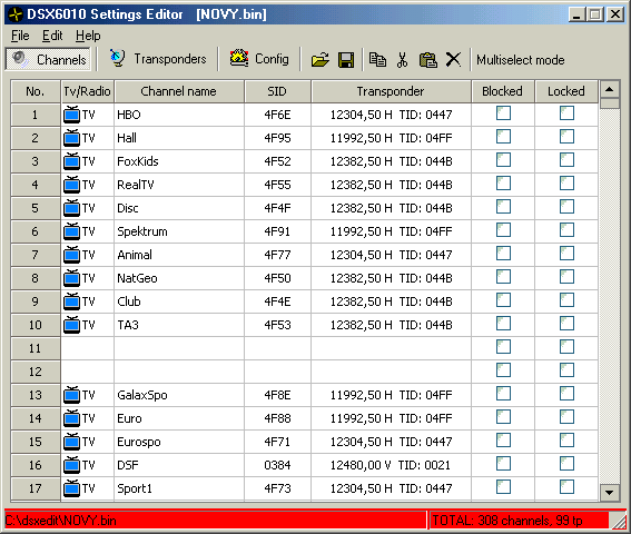 DSXedit - Editor pro přijímače Philips DSX 6010S