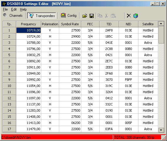 DSXedit - Editor pro přijímače Philips DSX 6010S