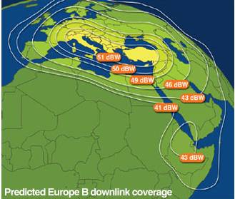 Pokrytí signálem Eutelsat W3A