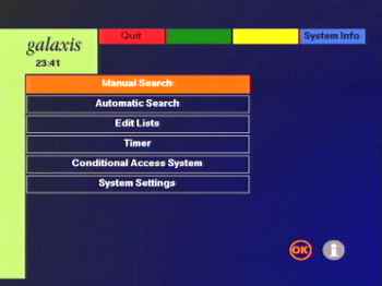 Galaxis Matrix Action S - menu přijímače
