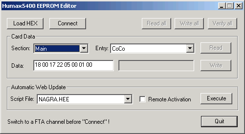 Humax jako programátor karet (Humax5400 EEPROM Editor)