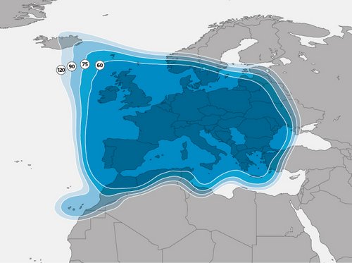 Footprint satelitu Astra 1N, 28,2E, beam Euro 1