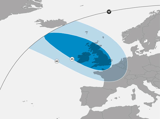 Footprint satelitu Astra 1N, 28,2E, beam UK