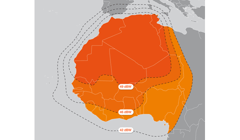 Footprint satelitu Atlantic Bird 7, 7,2°W, beam Nord West Africa