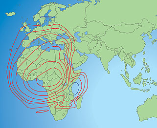 Footprint satelitu Afristar-1, C pásmo
