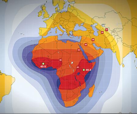 Footprint satelitu Amos 5, beam C band, obrzek: Spacecom