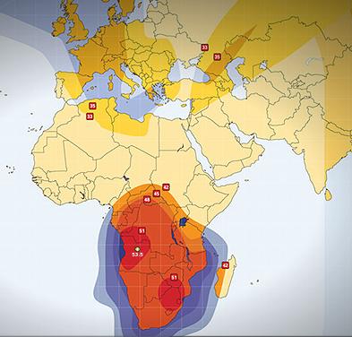 Footprint satelitu Amos 5, beam K2, obrzek: Spacecom