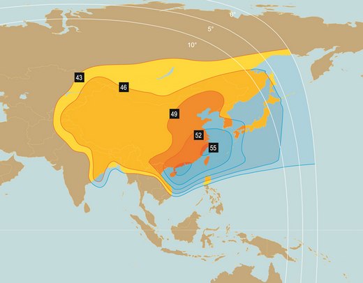 Footprint satelitu Apstar 7, obrzek: APT Satellite Company