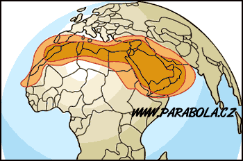 Pokrytá území satelitem Arabsat druhé generace, Ku-pásmo, EIRP