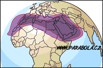 Pokrytá území satelitem Arabsat druhé generace, Ku-pásmo, G/T