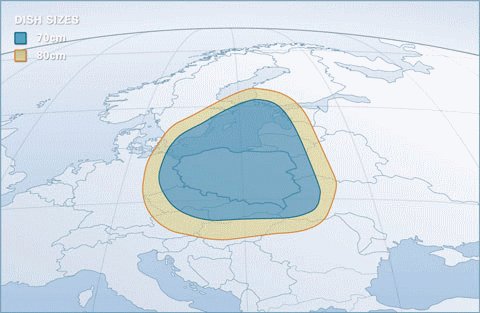 Footprint satelitu Astra 1KR - spot beam (Poland)