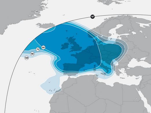 Footprint satelitu Astra 2F, Paneuropean beam, obrzek: SES
