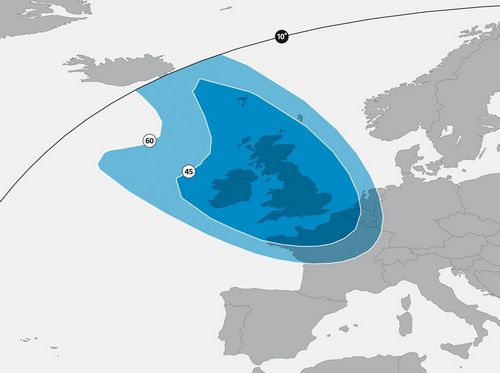 Footprint satelitu Astra 2F, UK beam, obrzek: SES