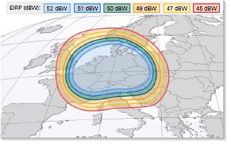 Pokrytí signálem satelitu Astra 3A