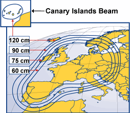 Pokrytí signálem satelitu Astra 1C, polarizace vertikální, modus negativ