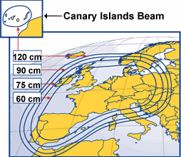 Pokrytí signálem satelitu Astra 1C, polarizace vertikální, modus positiv