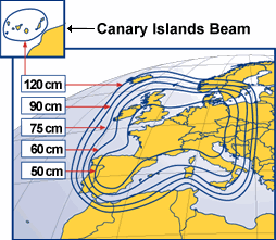 Pokrytí signálem satelitu Astra 1F - vertikální polarizace, modus negativ 1