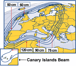 Pokrytí signálem satelitu Astra 1G a Astra 1H