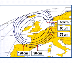 Pokrytí signálem satelitu Astra 2D