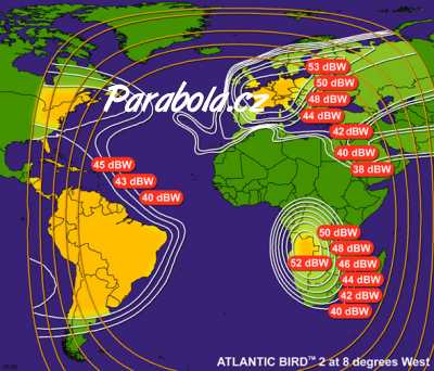 Pokryt signlem satelitu Atlantic Bird 2