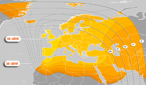 Vyzaovac diagram Atlantic Bird 3, KU wide beam