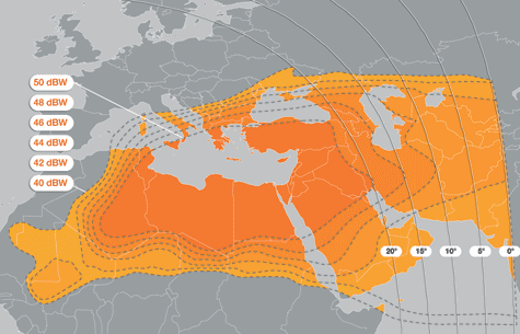 Footprint satelitu Atlantic Bird 4A, 7,2°W, beam Middle East