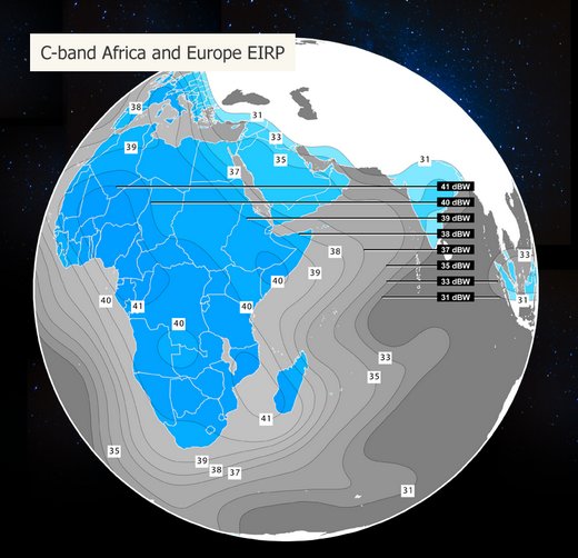 Footprint satelitu Azerspace 1 / Africasat-1a, obrázek: Azerspace