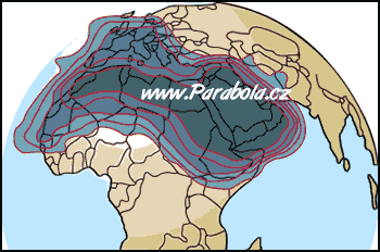 Pokryt signlem satelitem Badr 3, EIRP 48-44 dBW