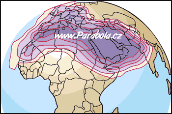 Pokryt signlem satelitem Badr 3, G/T (0.2 to -3.8)db/k
