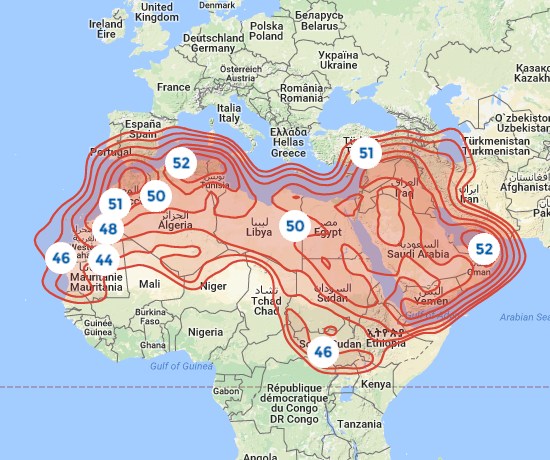 Footprint satelitu Badr 6, obrzek: Arabsat