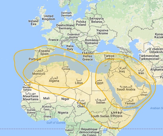 Footprint satelitu Badr 7, obrzek: Arabsat