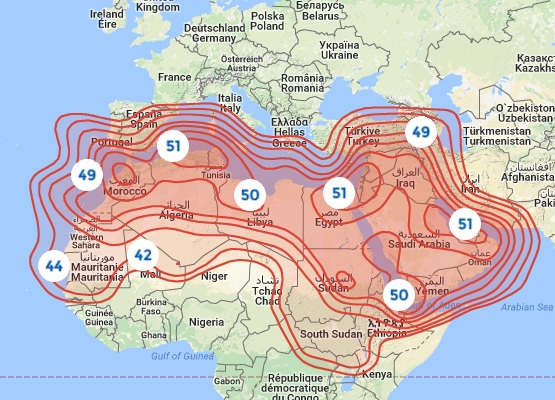 Footprint satelitu Badr 7, obrzek: Arabsat