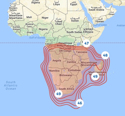 Footprint satelitu Badr 7, obrzek: Arabsat