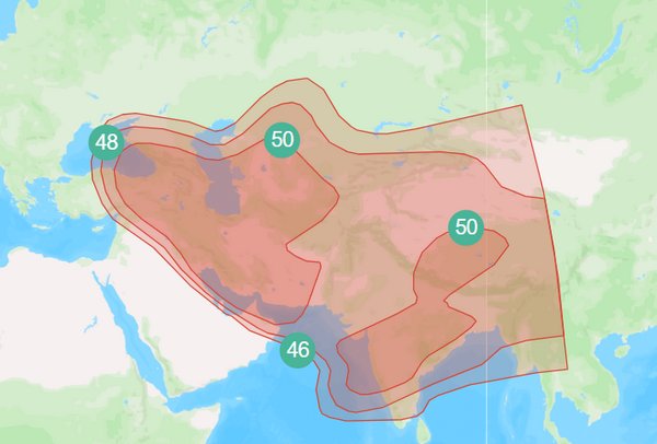 Footprint satelitu Badr 8, obrzek: Arabsat