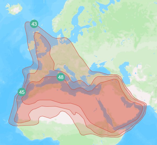 Footprint satelitu Badr 8, obrzek: Arabsat