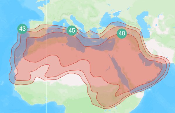 Footprint satelitu Badr 8, obrzek: Arabsat