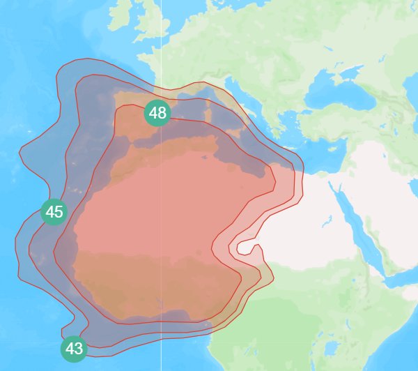 Footprint satelitu Badr 8, obrzek: Arabsat
