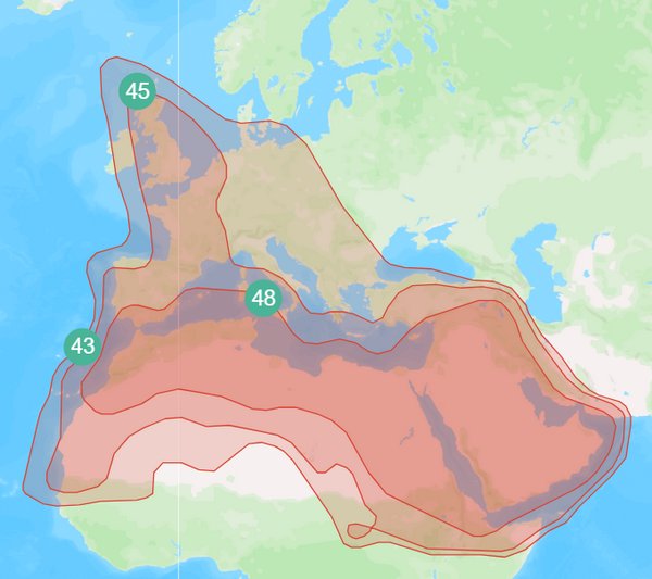 Footprint satelitu Badr 8, obrzek: Arabsat