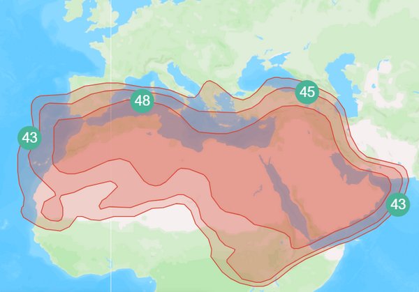 Footprint satelitu Badr 8, obrzek: Arabsat
