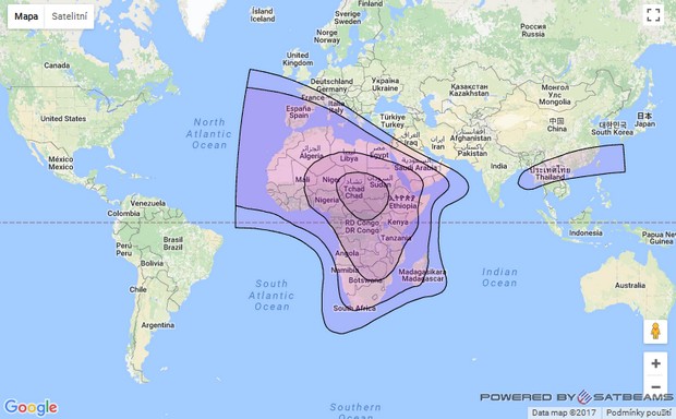 Footprint satelitu Belintersat 1, obrzek: Belintersat