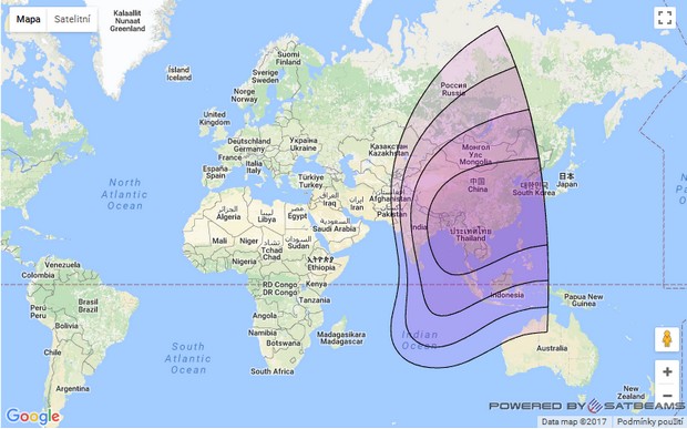 Footprint satelitu Belintersat 1, obrzek: Belintersat