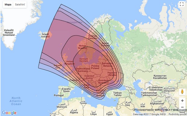 Footprint satelitu Belintersat 1, obrzek: Belintersat