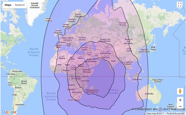 Footprint satelitu Belintersat 1, obrzek: Belintersat