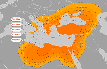 Footprint satelitu Eurobird-2 na pozici 26E